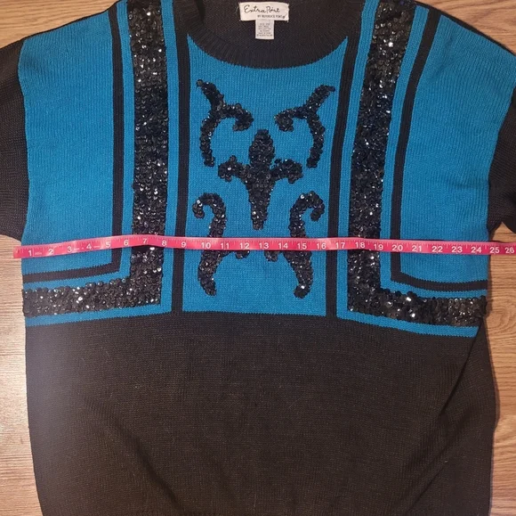 Vintage Teal and Black Sequin Sweater - Picture 8 of 9